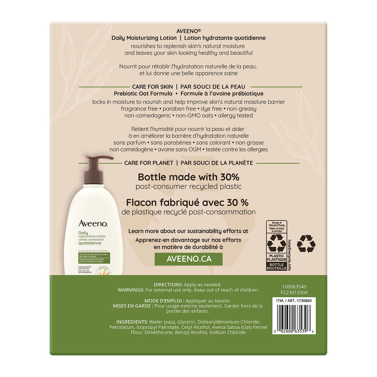 Lotion hydratante quotidienne Aveeno 710 ml, paquet de 2