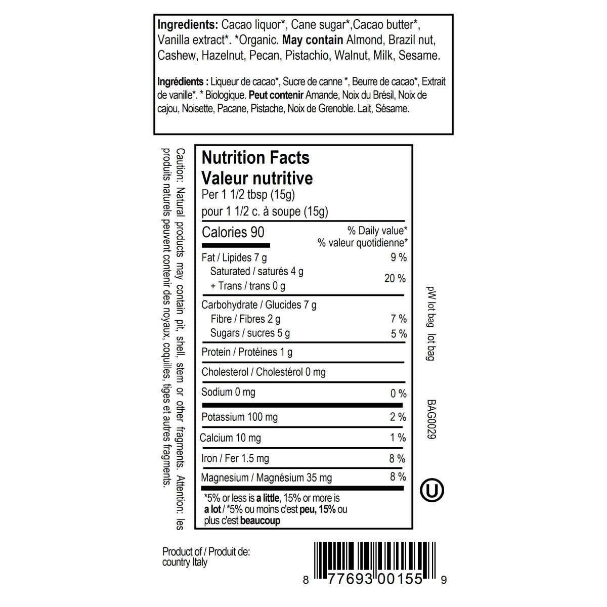 Prana Organic Chocolate Baking Chunks, 70% Cacao, 2 x 1 kg