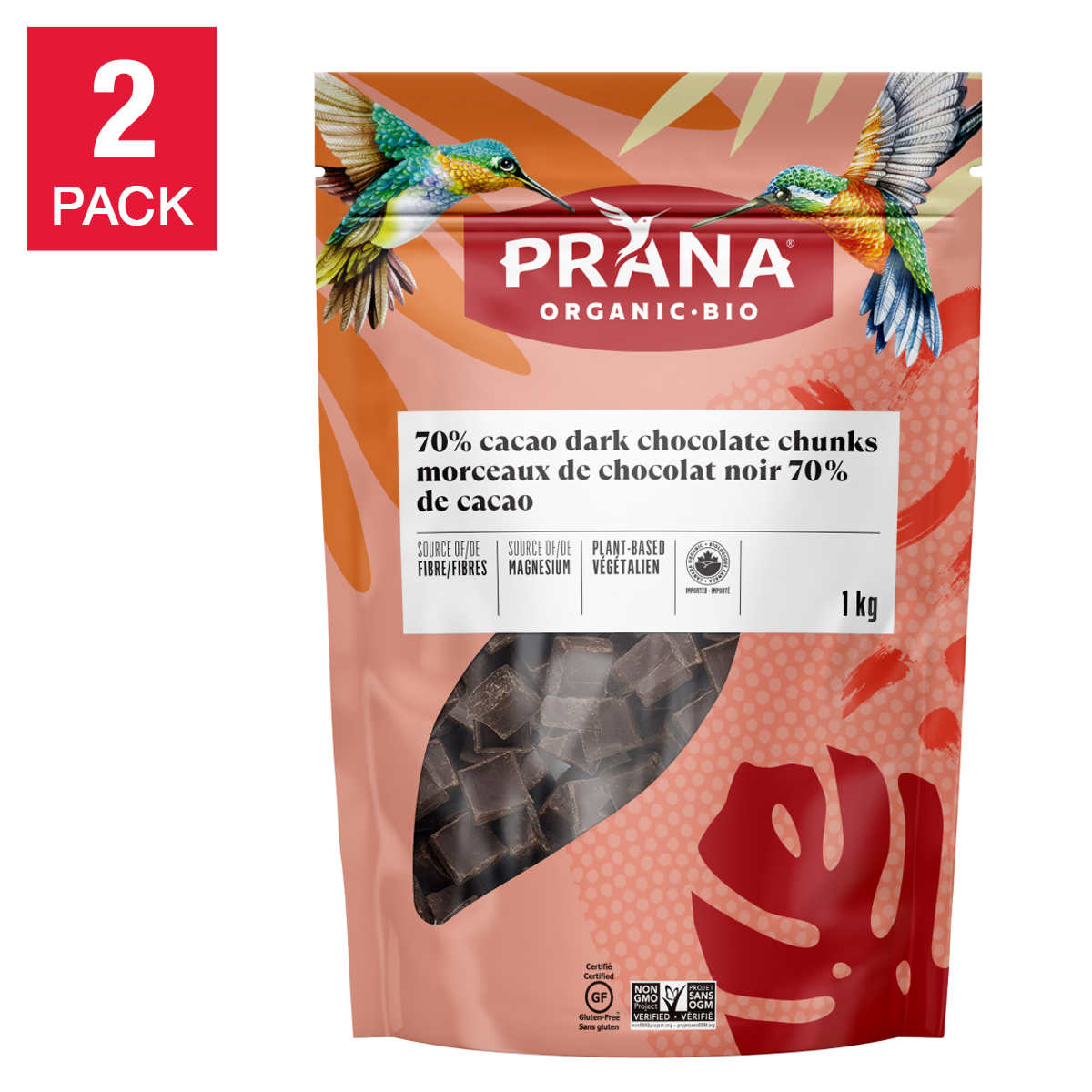 Prana Organic Chocolate Baking Chunks, 70% Cacao, 2 x 1 kg