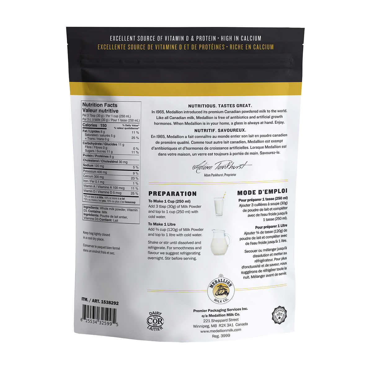 Medallion Milk Whole Milk Powder, 4 x 1 kg