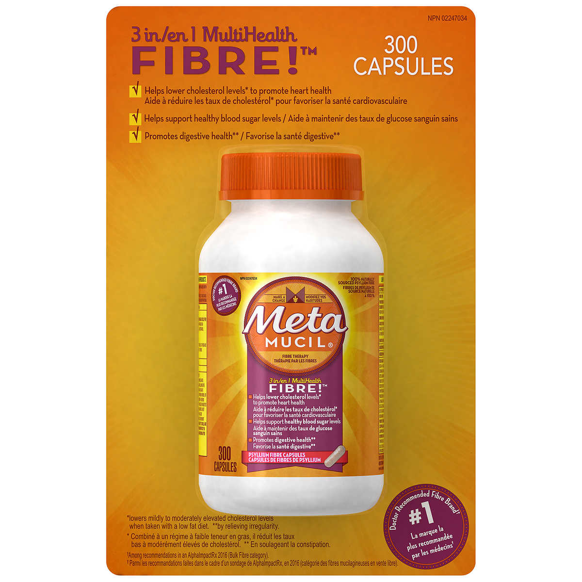 Metamucil 100% Natural Psyllium Husk Daily Fibre Supplement - 300 Capsules