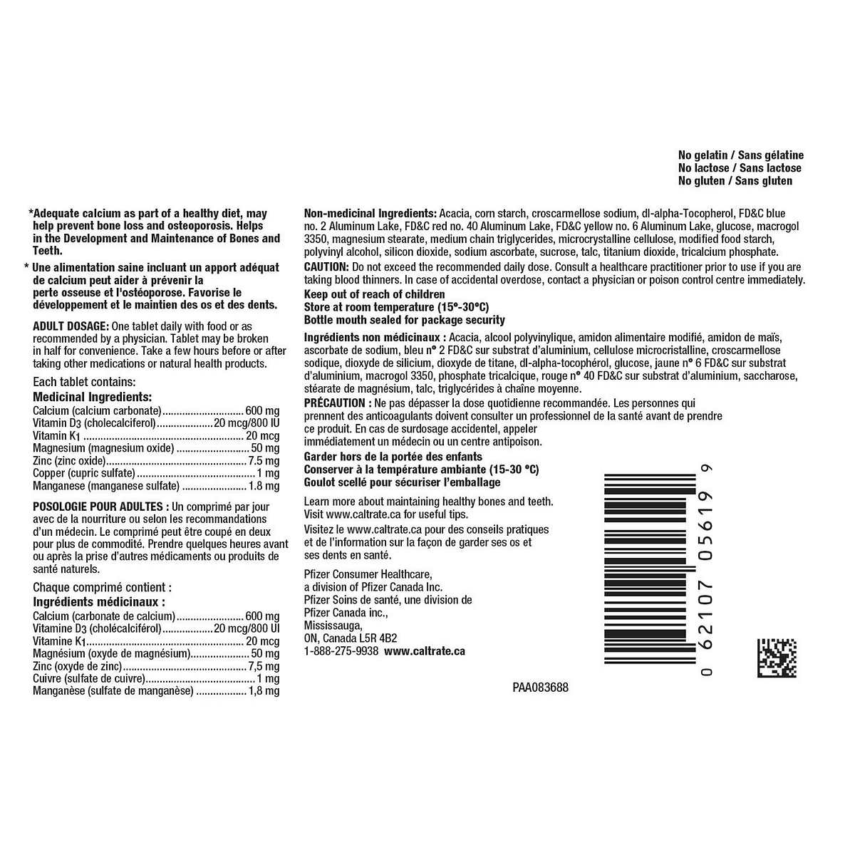 Caltrate PLUS Bone Health Supplement with 800 IU Vitamin D3 Tablets, 176-count