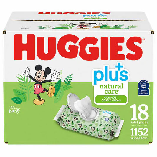 Lingettes Huggies Natural Care Plus, paquet de 18 de 64
