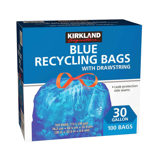 Sacs de recyclage bleus Kirkland Signature avec cordons de serrage, paquet de 100 