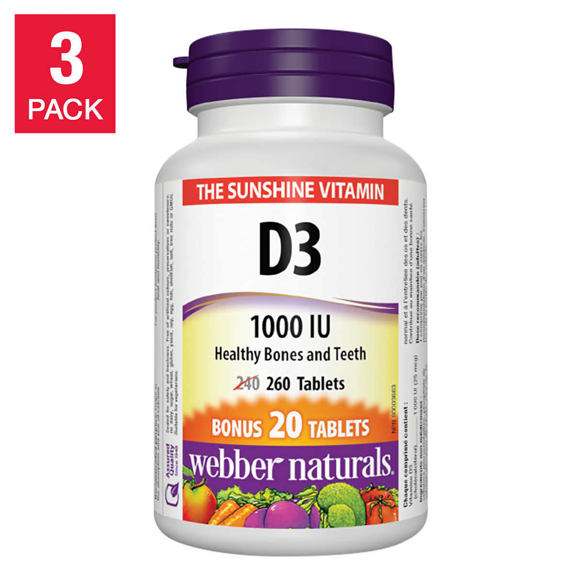 webber naturals Vitamine D 1000 UI -- 3 x 260 comprimés