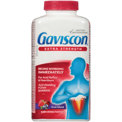 Gaviscon Extra Strength For Acid Reflux, 120 + 25 Chewable Tablets