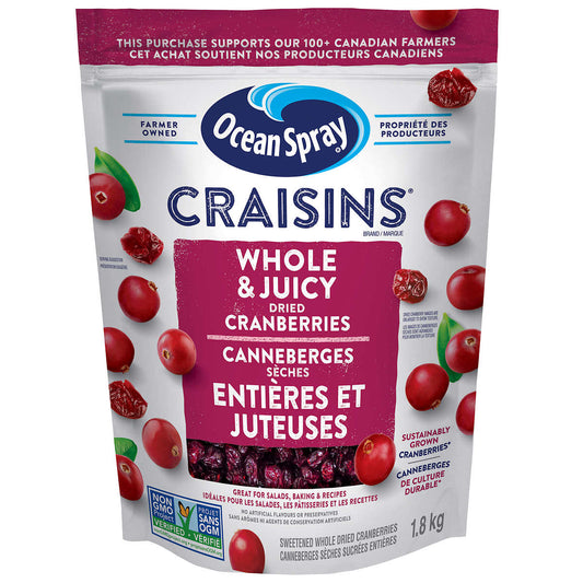 Ocean Spray Craisins Whole & Juicy Dried Cranberries, 1.8 kg