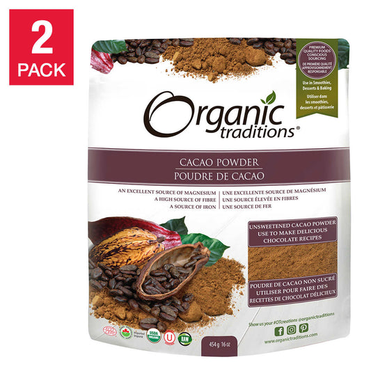 Organic Traditions Cacao Powder, 2-pack