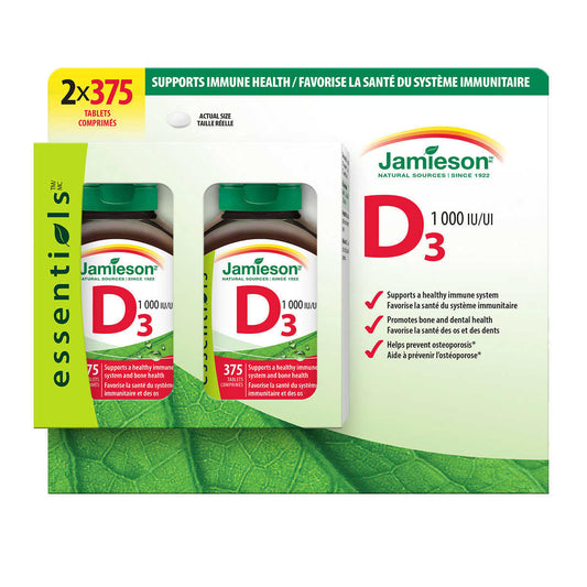 Jamieson Vitamine D3 1000 UI, 2 x 375 comprimés 