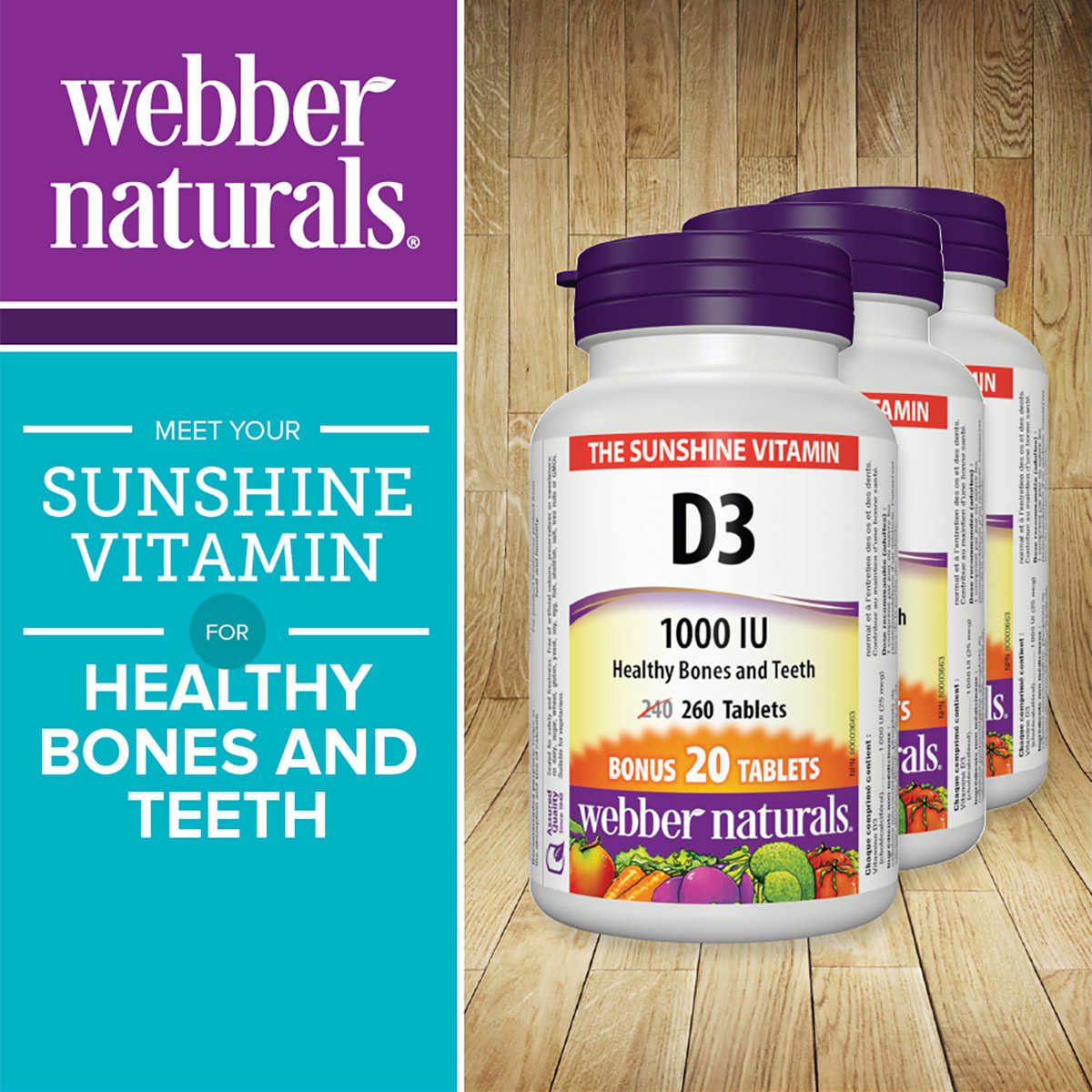 webber naturals Vitamine D 1000 UI -- 3 x 260 comprimés